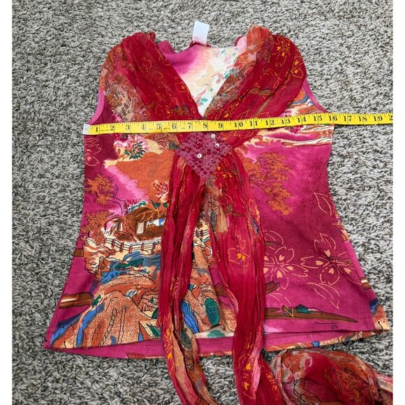 Vtg Y2k Rene Derhy Womens Red Babydol Tank Sz 6/8 Asian Fairycore Artsy Whimsy - Picture 10 of 11